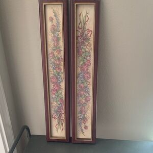 Floral Slim Framed Wall Art Pair - Rose & Green Accents